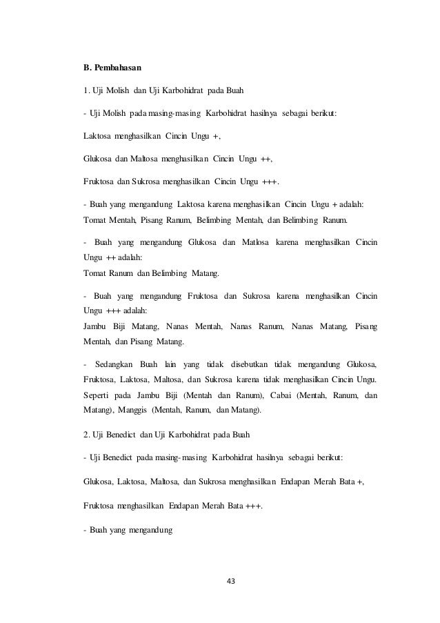 Laporan Biokimia Praktikum Karbohidrat Uji Molish Uji Benedict Uji