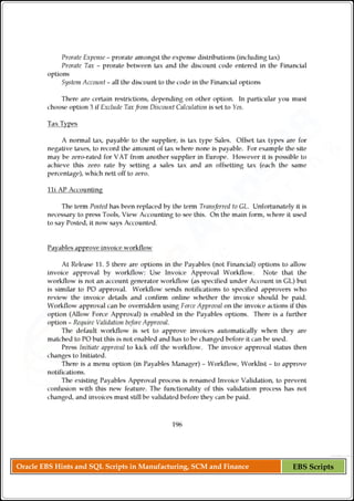 Oracle EBS Hints and SQL Scripts in Manufacturing, SCM and Finance EBS Scripts
 