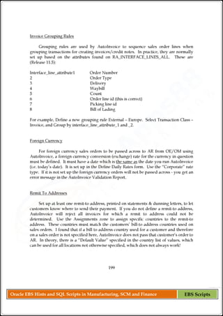 Oracle EBS Hints and SQL Scripts in Manufacturing, SCM and Finance EBS Scripts
 