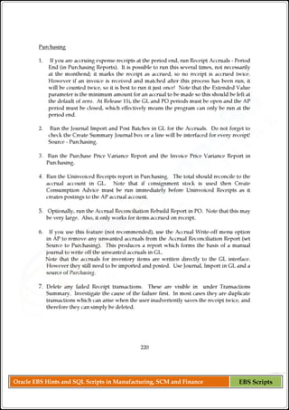 Oracle EBS Hints and SQL Scripts in Manufacturing, SCM and Finance EBS Scripts
 