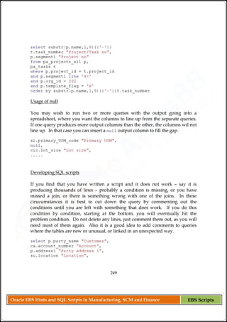 Oracle EBS Hints and SQL Scripts in Manufacturing, SCM and Finance EBS Scripts
 