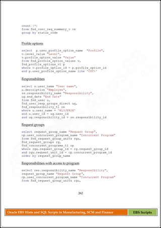 Oracle EBS Hints and SQL Scripts in Manufacturing, SCM and Finance EBS Scripts
 