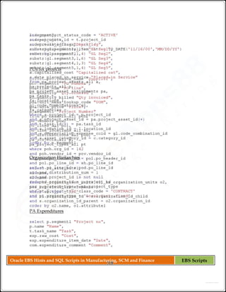 Oracle EBS Hints and SQL Scripts in Manufacturing, SCM and Finance EBS Scripts
 