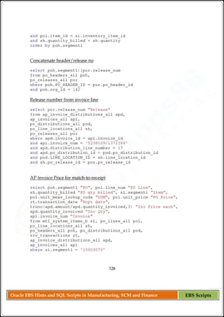 Oracle EBS Hints and SQL Scripts in Manufacturing, SCM and Finance EBS Scripts
 