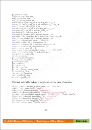 Oracle EBS Hints and SQL Scripts in Manufacturing, SCM and Finance EBS Scripts
 