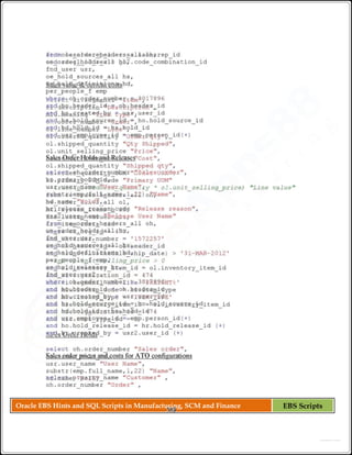 Oracle EBS Hints and SQL Scripts in Manufacturing, SCM and Finance EBS Scripts
 