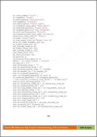 Oracle EBS Hints and SQL Scripts in Manufacturing, SCM and Finance EBS Scripts
 
