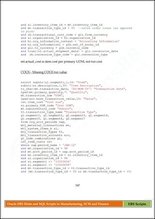 Oracle EBS Hints and SQL Scripts in Manufacturing, SCM and Finance EBS Scripts
 