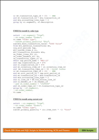Oracle EBS Hints and SQL Scripts in Manufacturing, SCM and Finance EBS Scripts
 