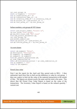 Oracle EBS Hints and SQL Scripts in Manufacturing, SCM and Finance EBS Scripts
 