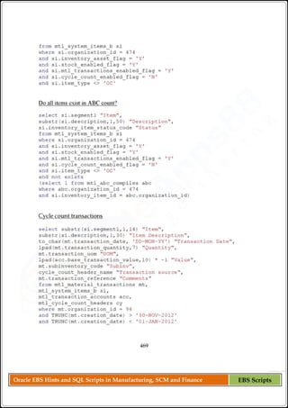Oracle EBS Hints and SQL Scripts in Manufacturing, SCM and Finance EBS Scripts
 