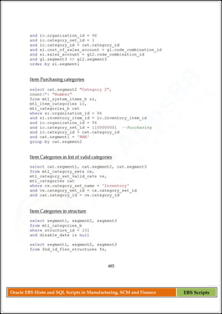 Oracle EBS Hints and SQL Scripts in Manufacturing, SCM and Finance EBS Scripts
 