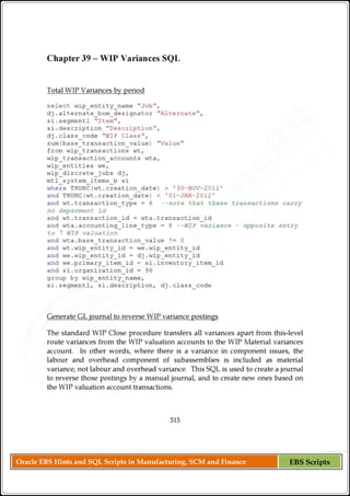 Oracle EBS Hints and SQL Scripts in Manufacturing, SCM and Finance EBS Scripts
 