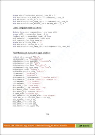 Oracle EBS Hints and SQL Scripts in Manufacturing, SCM and Finance EBS Scripts
 