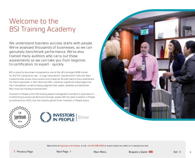 BSI UK Training Schedule