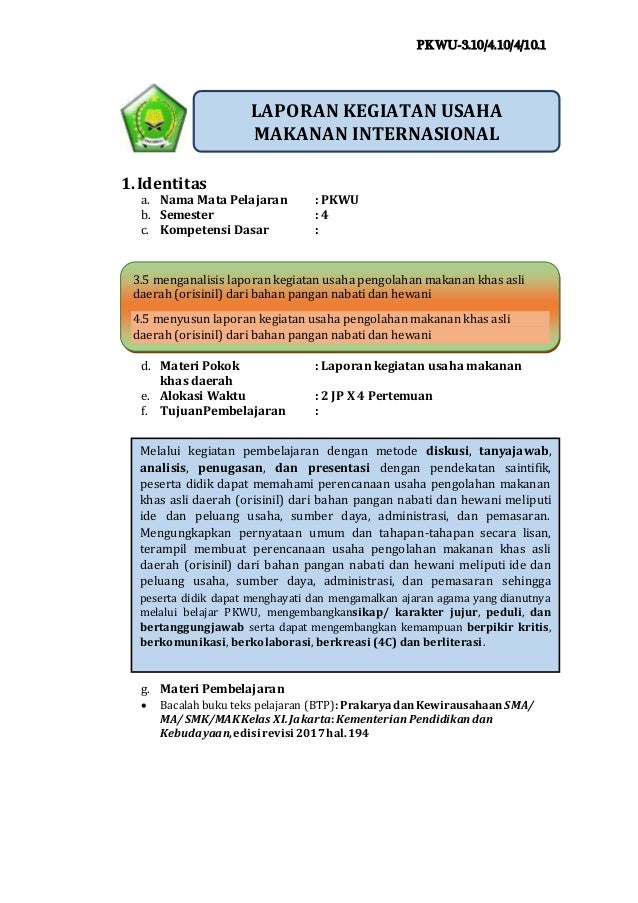 Ukbm Prakarya 3 10 Laporan Makanan Internasional