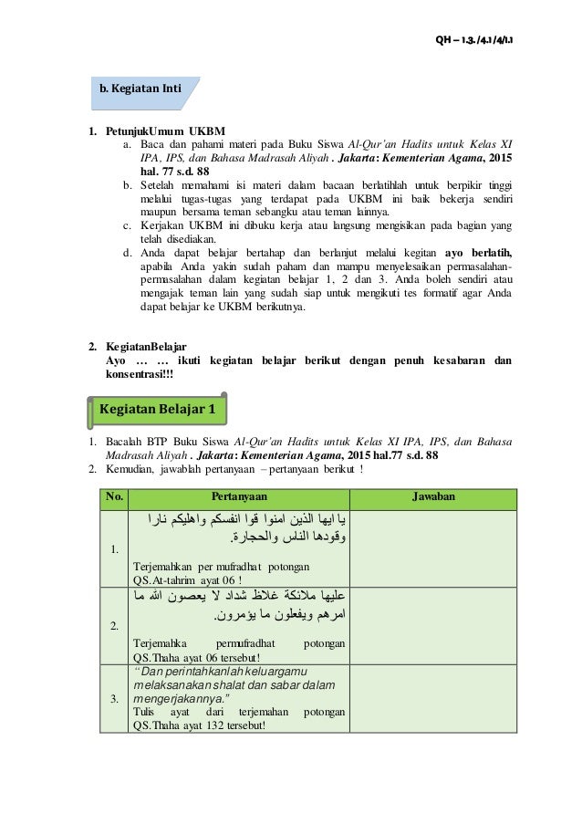 Ukbm Quran Hadits Bab 6 Tanggung Jawab Terhadap Keluarga Dan Masyarak