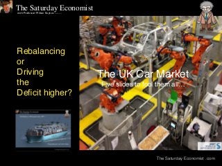 with Professor Milton Keynes ...........
The Saturday Economist .com
The Saturday Economist
The UK Car Market !
Five slides to fool them all…
Rebalancing !
or !
Driving !
the !
Deﬁcit higher?
 