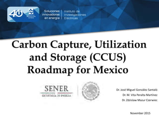Dr. José Miguel González Santaló
Dr. M. Vita Peralta Martínez
Dr. Zdzislaw Mazur Czerwiec
November 2015
Carbon Capture, Utilization
and Storage (CCUS)
Roadmap for Mexico
 
