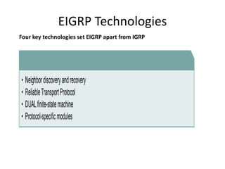 Four key technologies set EIGRP apart from IGRP
EIGRP Technologies
 