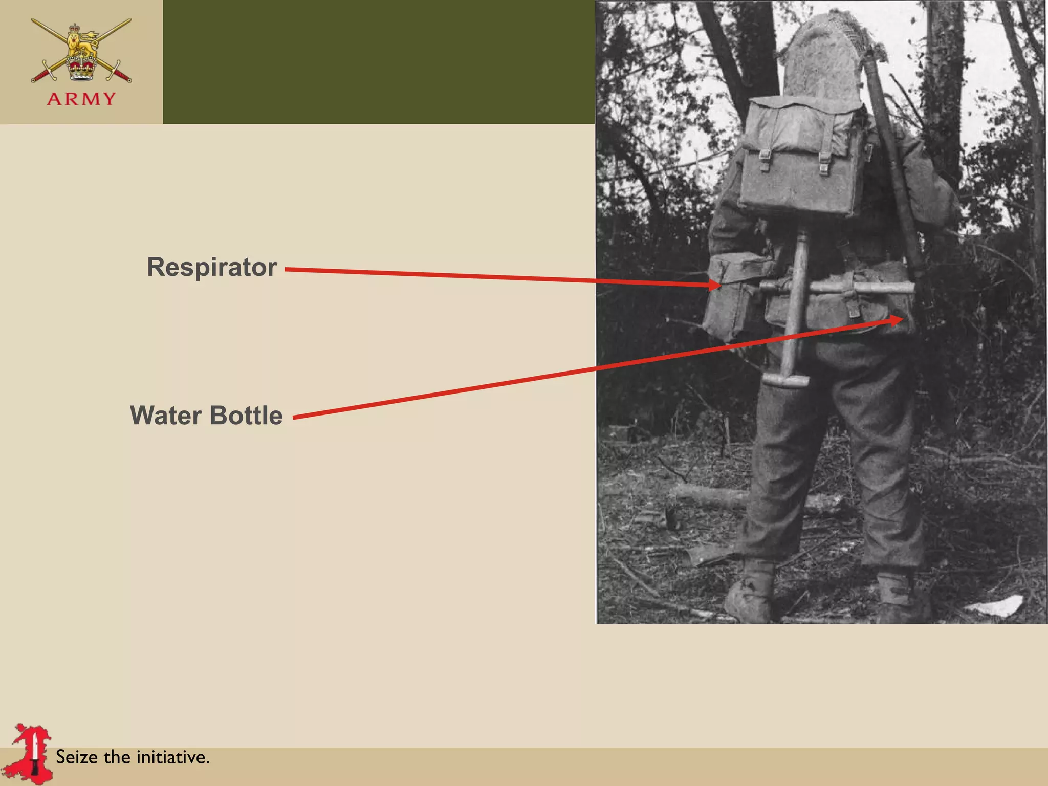 Seize the initiative.
Respirator
Water Bottle
 