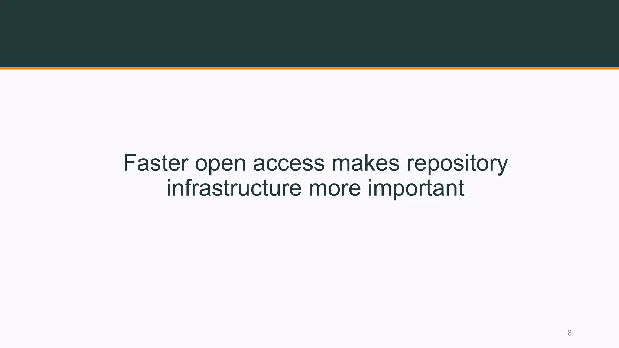 Faster open access makes repository
infrastructure more important
8
 