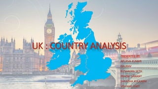 UK : COUNTRY ANALYSIS
PRESENTED BY:
APURVA KUMAR
GAURAV
KUSHAGRA SETH
PRACHI SAWANT
SHRADHA KULKARNI
VISHWAS DIXIT
 