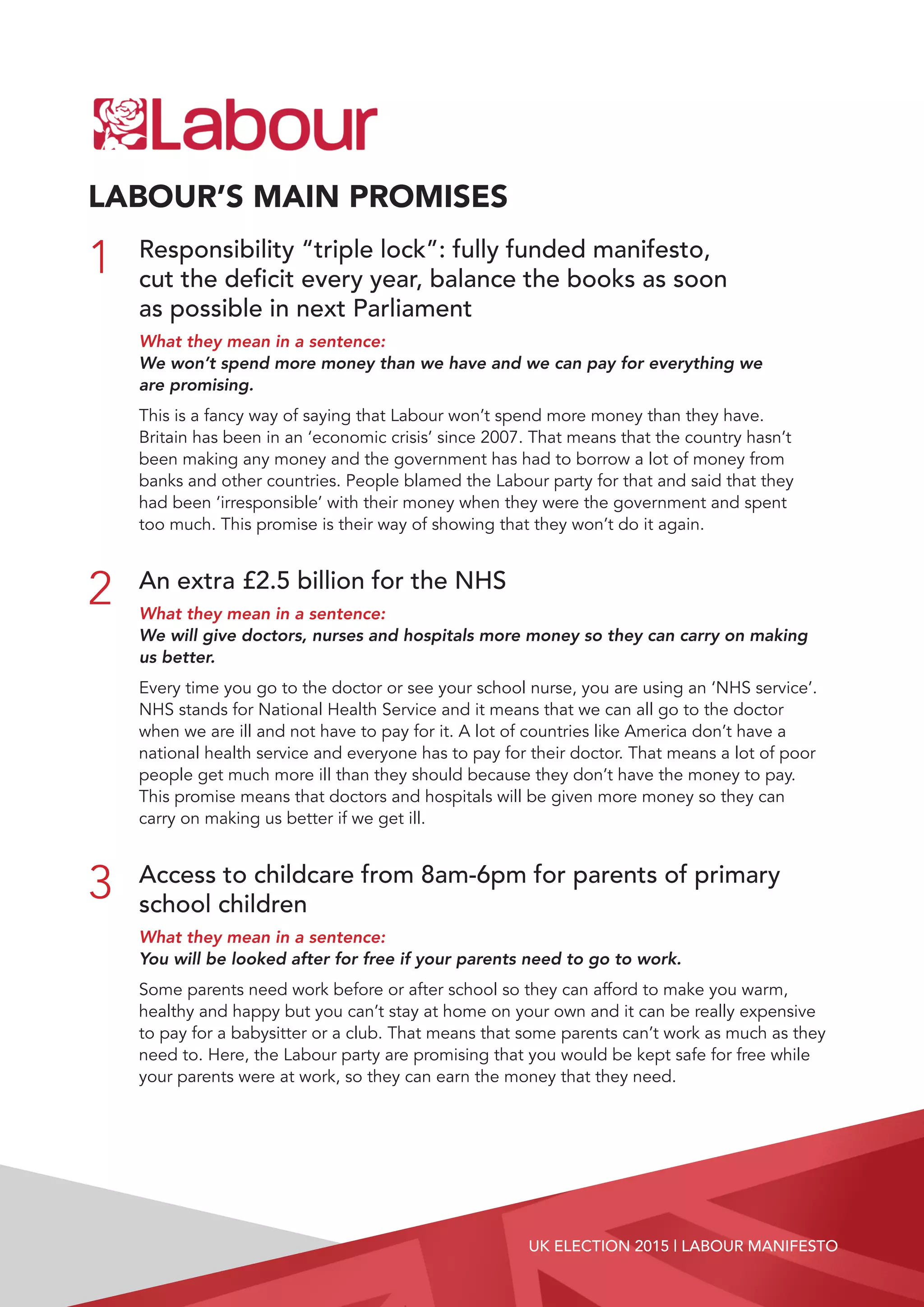 UK Election 2015 - Summarised Manifestos of the Main Parties | PDF