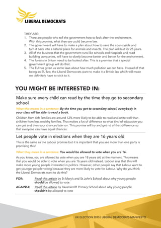 UK Election 2015 - Summarised Manifestos of the Main Parties | PDF