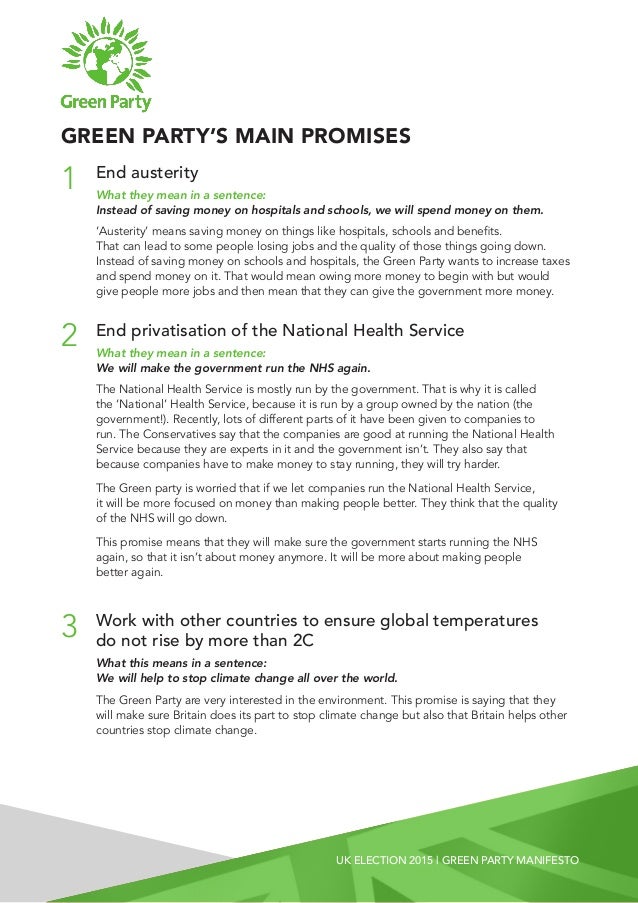 UK Election 2015 Summarised Manifestos of the Main Parties
