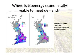 Where is bioenergy economically
viable to meet demand?
Projections out to
2050 – no
consideration of farm
scale economics
Miscanthus SRC
 