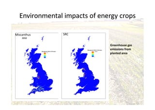 Greenhouse gas
emissions from
planted area
Miscanthus SRC
Environmental impacts of energy crops
 
