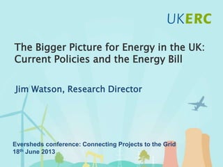 Click to add title
The Bigger Picture for Energy in the UK:
Current Policies and the Energy Bill
Jim Watson, Research Director
Eversheds conference: Connecting Projects to the Grid
18th June 2013
 