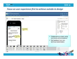 Focus on user experience first to achieve outside-in design




                                              Collaborate as a team using
                                              comments and annotations
                                              Get feedback from non-
                                              technical stakeholders
 