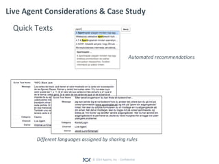 © 2014 Appirio, Inc. - Confidential
Live Agent Considerations & Case Study
Quick Texts
Different languages assigned by sharing rules
Automated recommendations
 