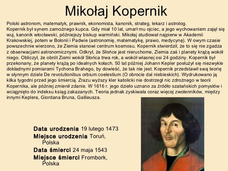 Notatka Biograficzna O Mikołaju Koperniku Uklad słoneczny
