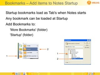 Notes Client General Layout Menu's Open button Window Tabs Tool-bars Home Screen Side-Bar Status Bar Home Screen quick links Search-Bar Change Home Screen 