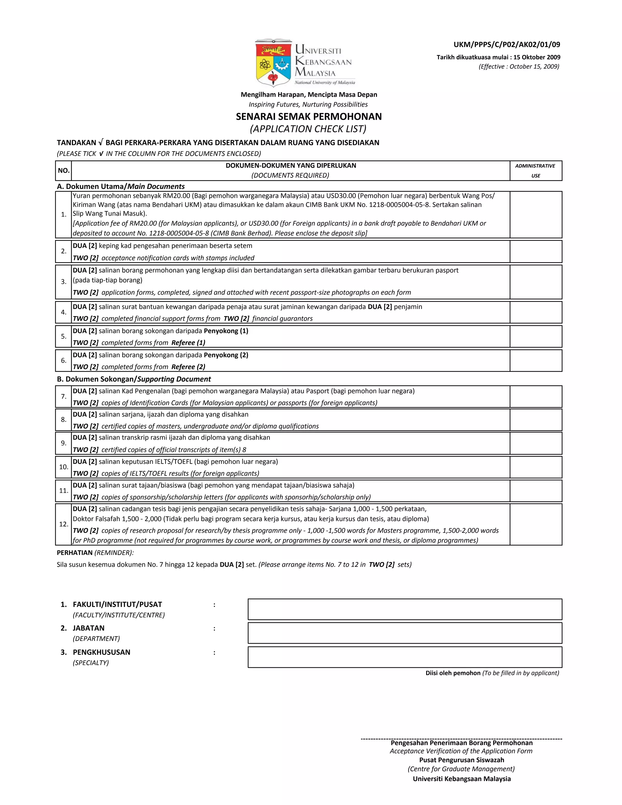 Ukm application form for graduate studies programme | PDF