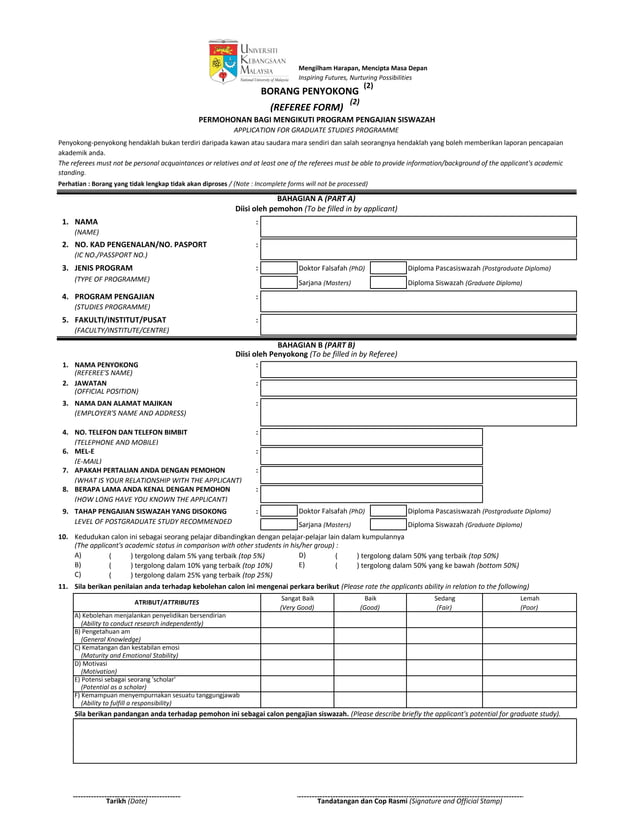 Ukm application form for graduate studies programme | PDF