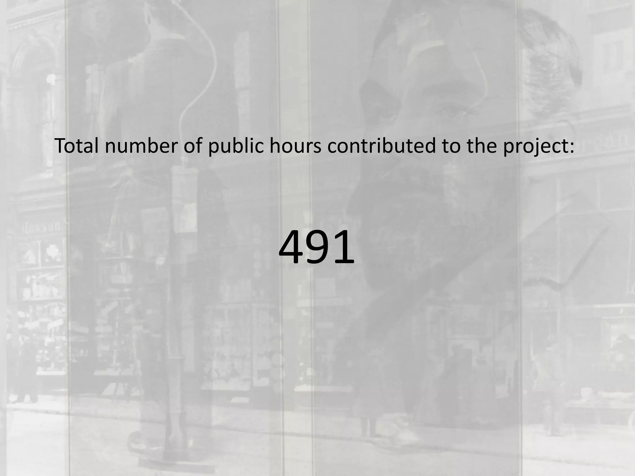 Total number of public hours contributed to the project:
491
 