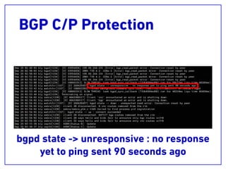 BGP C/P Protection
bgpd state -> unresponsive : no response
yet to ping sent 90 seconds ago
 