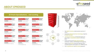 Copyright © 2014, eProseed and/or its affiliates. All rights reserved. | Confidential
ABOUT EPROSEED
36
22 Oracle Specializations… and counting.
 