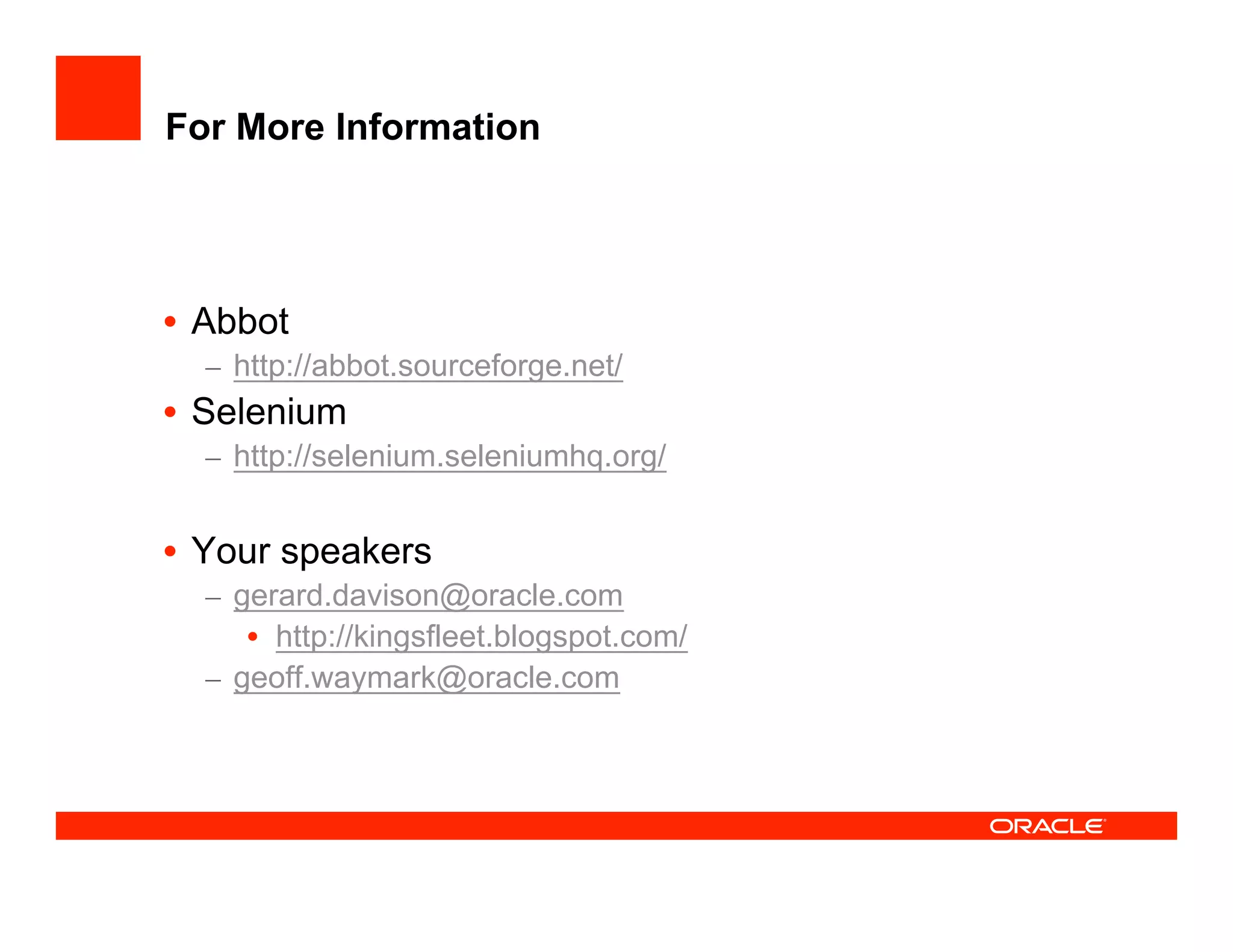 How the JDeveloper team test JDeveloper at UKOUG'08