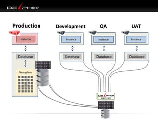 Production
Instance

Database

File system

Development

QA

UAT

Instance

Instance

Instance

Database

Database

Database

 