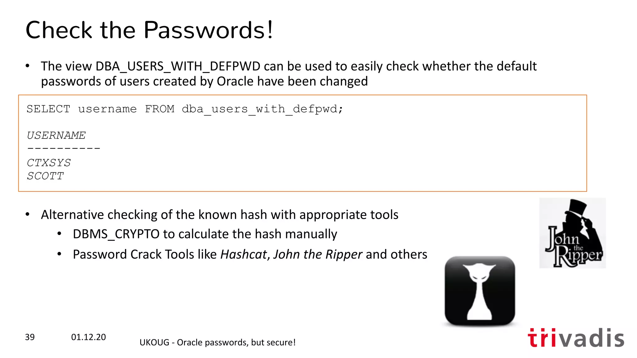 Security Best Practice: Oracle passwords, but secure! | PDF