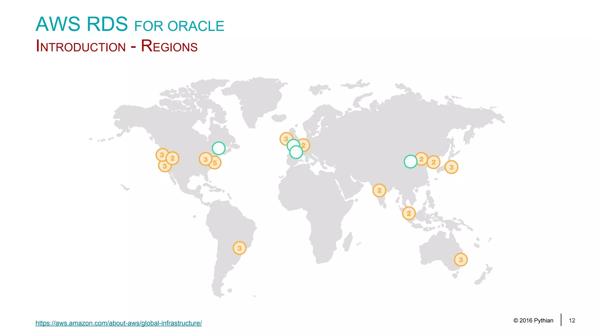 © 2016 Pythian 12 AWS RDS FOR ORACLE INTRODUCTION - REGIONS https://aws.amazon.com/about-aws/global-infrastructure/ 