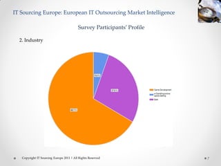 IT Sourcing Europe: European IT Outsourcing Market Intelligence

                                          Survey Participants’ Profile

  2. Industry




   Copyright IT Sourcing Europe 2011 | All Rights Reserved               7
 