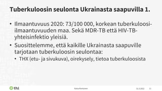 Ukrainasta saapuneiden henkilöiden infektiotautien ehkäisy