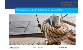 Transparency and Exchange of Information.
1
International Tax Advice.
Tax Compliance.
Indirect Tax Services.
Christos A. Theophilou
 