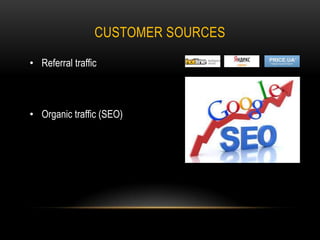 CUSTOMER SOURCES
• Referral traffic

• Organic traffic (SEO)

 